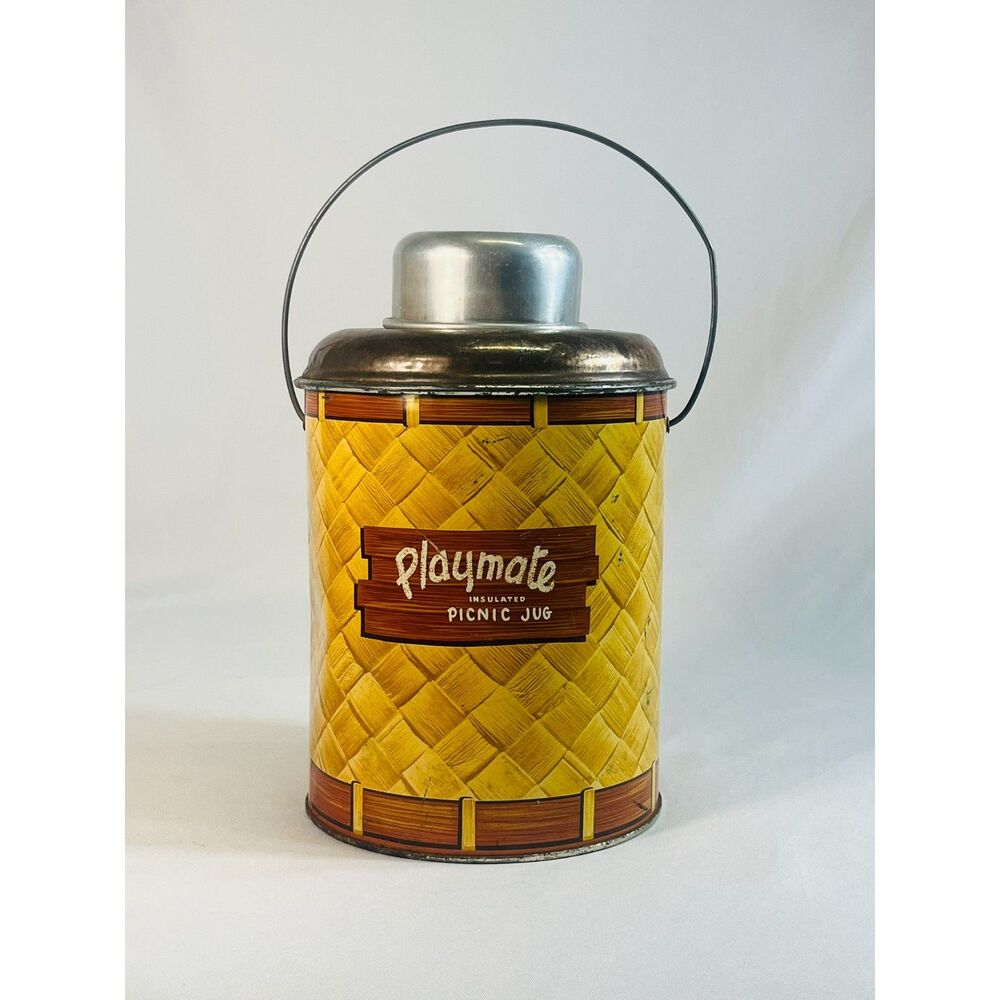 Vintage Playmate Insulated Picnic Jug Thermos Basket Weave Pattern